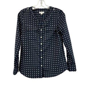 Croft & Barrow Button Up Navy/White Top Long Roll Tab Sleeve Size XS Petite